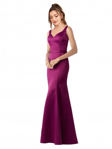Abrir de volta Merlot Bainha Barco Comprimento Chão Vestidos de Madrinha / Vestidos de Noite / Vestidos de Festa Acessíveis