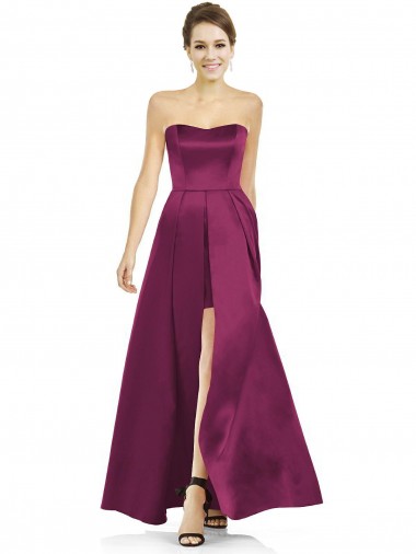 Merlot Linha A Sem alças Comprimento Chão Vestidos de Madrinha Acessíveis