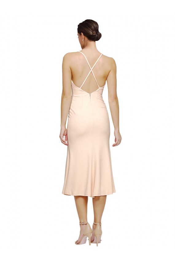 Criss Cruz Nu Bainha Decote V Comprimento Midi Vestidos de Madrinha / Vestidos de Festa / Vestidos de Cocktail / Vestidos de Homecoming Acessíveis