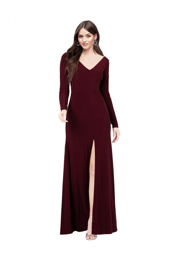 Costas em V Ouro Borgonha Bainha Decote V Comprimento Chão Vestidos de Madrinha / Vestidos de Festa Acessíveis