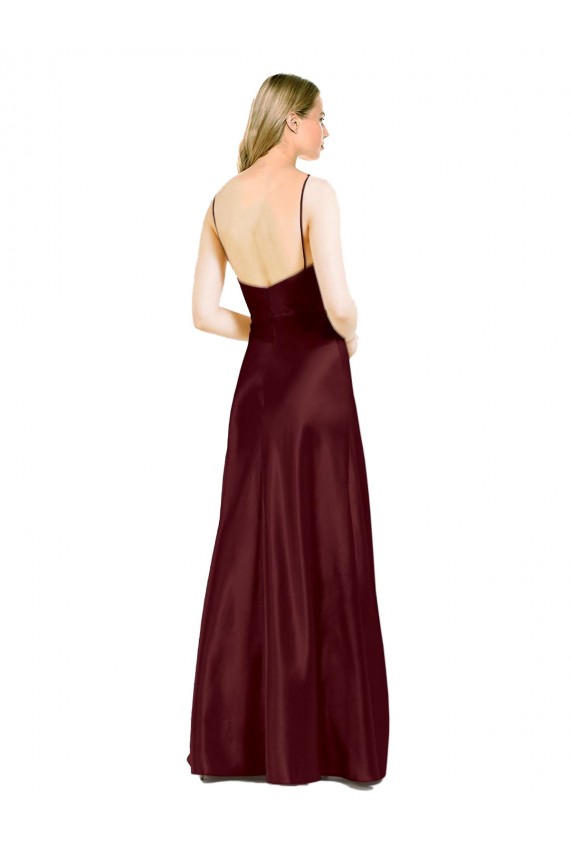 Ouro Borgonha Linha A Decote V Comprimento Chão Sem Mangas Vestidos de Madrinha / Vestidos de Noite / Vestidos de Festa Acessíveis