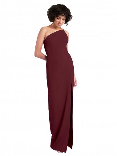 Ouro Borgonha Bainha Um Ombro Comprimento Chão Vestidos de Madrinha / Vestidos de Noite / Vestidos de Festa Acessíveis