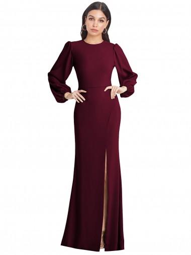 Abrir de volta Ouro Borgonha Trombeta Barco Comprimento Chão Vestidos de Madrinha / Vestidos de Noite / Vestidos de Festa Acessíveis