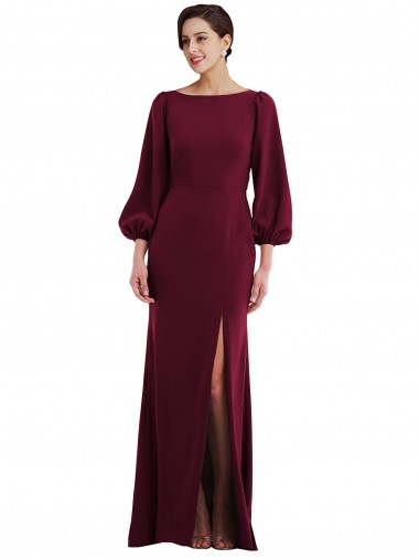 Abrir de volta Ouro Borgonha Trombeta Barco Comprimento Chão Longo Vestidos de Madrinha / Vestidos de Noite / Vestidos de Festa Acessíveis