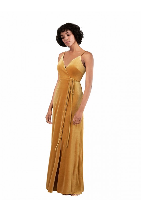 Costas em V Ouro Coluna Decote V Comprimento Chão Vestidos de Madrinha / Vestidos de Noite / Vestidos de Festa Acessíveis