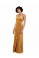 Costas em V Ouro Coluna Decote V Comprimento Chão Vestidos de Madrinha / Vestidos de Noite / Vestidos de Festa Acessíveis