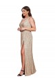 Ouro Linha A Decote V Comprimento Chão Vestidos de Madrinha / Vestidos de Noite / Vestidos de Festa Acessíveis