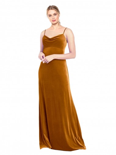 Ouro Linha A Decote Capuz Comprimento Chão Vestidos de Madrinha / Vestidos de Festa Acessíveis