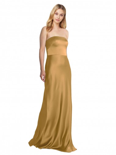 Ouro Linha A Sem alças Comprimento Chão Vestidos de Madrinha / Vestidos de Noite / Vestidos de Festa Acessíveis