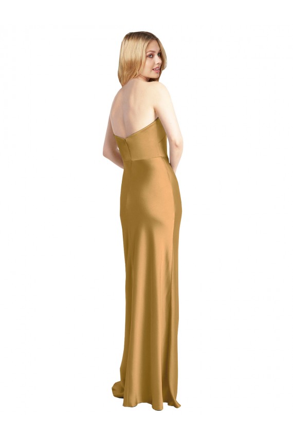 Ouro Linha A Sem alças Comprimento Chão Vestidos de Madrinha / Vestidos de Noite / Vestidos de Festa Acessíveis