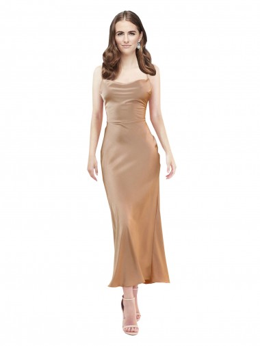 Criss Cruz Ouro Rosa Bainha Decote Capuz Comprimento Midi Vestidos de Madrinha / Vestidos de Noite / Vestidos de Festa Acessíveis