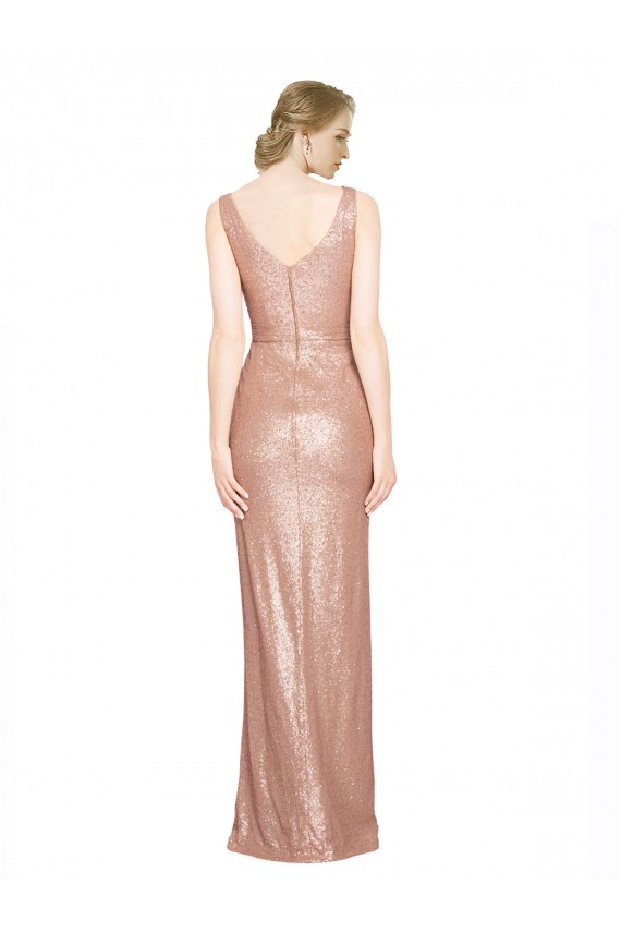 Ouro Rosa Bainha Decote V Comprimento Chão Vestidos de Madrinha / Vestidos de Noite / Vestidos de Festa Acessíveis