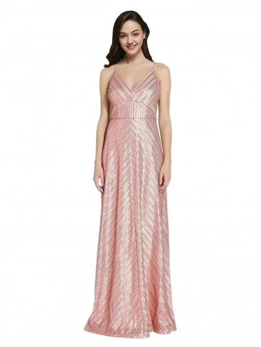 Lombar Ouro Rosa Bainha Decote V Comprimento Chão Vestidos de Madrinha / Vestidos de Noite / Vestidos de Festa Acessíveis