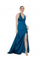 Abrir de volta Pavão Azul Linha A Cabeçada Comprimento Chão Vestidos de Madrinha / Vestidos de Noite / Vestidos de Festa Acessíveis