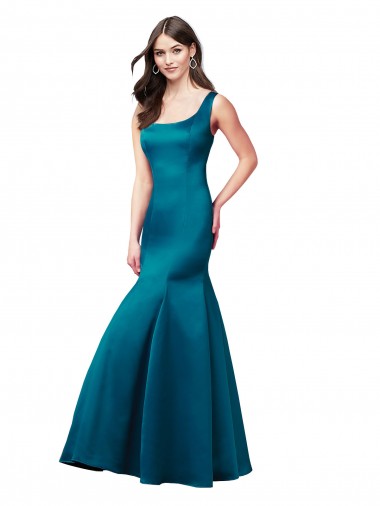 Pavão Azul Sereia Barco Comprimento Chão Vestidos de Madrinha / Vestidos de Festa Acessíveis