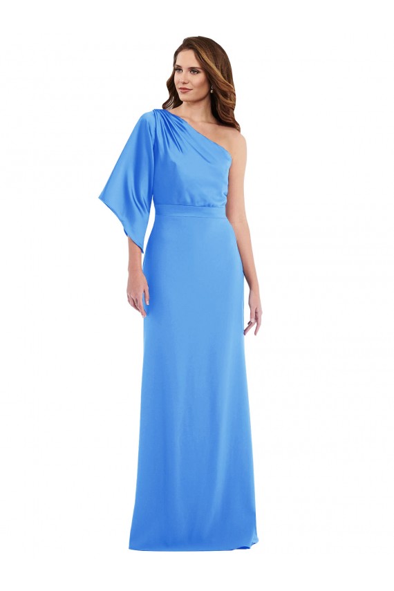 Pavão Azul Trombeta Um Ombro Comprimento Chão Vestidos de Madrinha / Vestidos de Festa Acessíveis