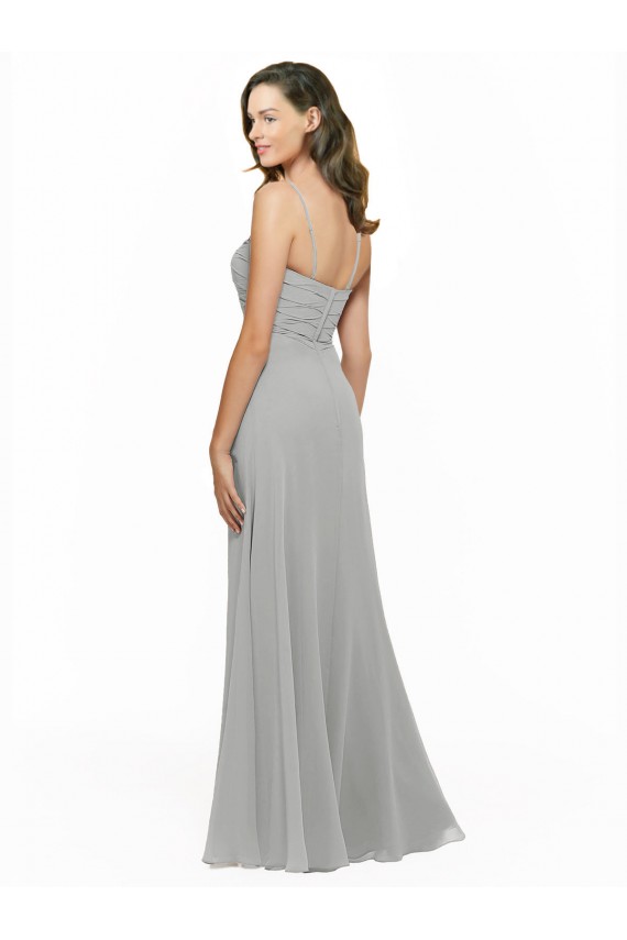 Prata Linha A Amor Comprimento Chão Vestido de Madrinha / Vestido de Baile Acessíveis