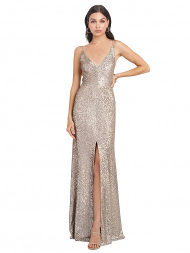 Costas em V Prata Bainha Decote Alto Comprimento Chão Vestidos de Madrinha / Vestidos de Noite / Vestidos de Festa Acessíveis