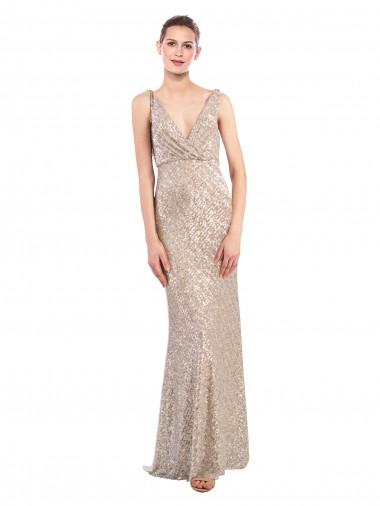 Costas em V Prata Bainha Decote V Comprimento Chão Vestidos de Madrinha / Vestidos de Noite / Vestidos de Festa Acessíveis