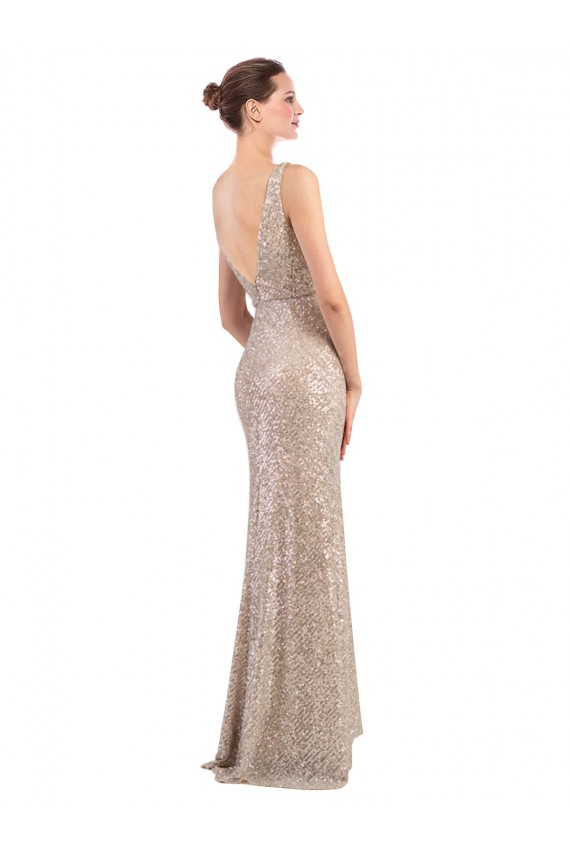 Costas em V Prata Bainha Decote V Comprimento Chão Vestidos de Madrinha / Vestidos de Noite / Vestidos de Festa Acessíveis