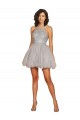 Criss Cruz Prata Linha A Cabeçada Curto Vestidos de Madrinha / Vestidos de Cocktail / Vestidos de Homecoming Acessíveis