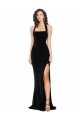 Lombar Preto Bainha Decote Alto Comprimento Chão Vestidos de Madrinha / Vestidos de Festa Acessíveis