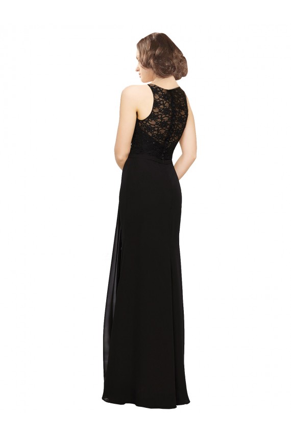 Preto Bainha Decote Alto Comprimento Chão Preto Vestidos de Madrinha Acessíveis