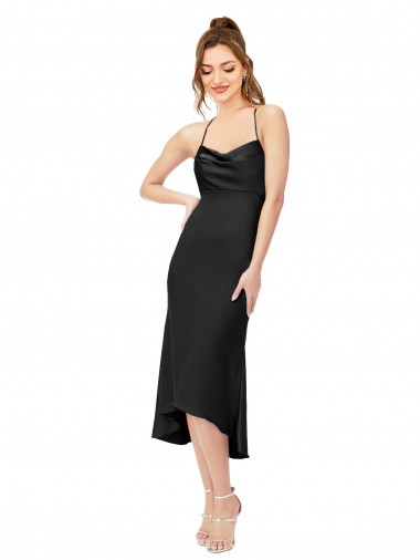 Criss Cruz Preto Bainha Decote Capuz Alto Baixo Vestidos de Madrinha / Vestidos de Noite / Vestidos de Festa Acessíveis