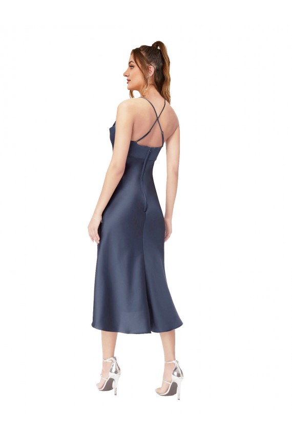 Criss Cruz Preto Bainha Decote Capuz Alto Baixo Vestidos de Madrinha / Vestidos de Noite / Vestidos de Festa Acessíveis
