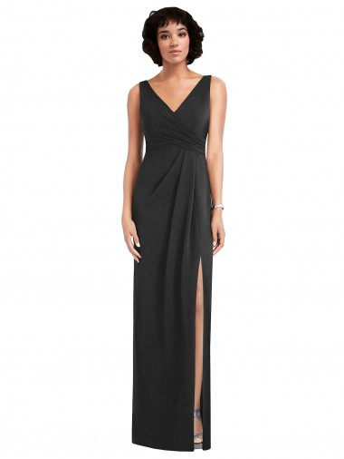 Costas em V Preto Bainha Decote V Comprimento Chão Vestidos de Madrinha / Vestidos de Noite / Vestidos de Festa Acessíveis