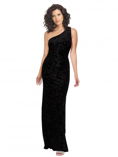 Preto Bainha Um Ombro Comprimento Chão Vestidos de Madrinha Acessíveis