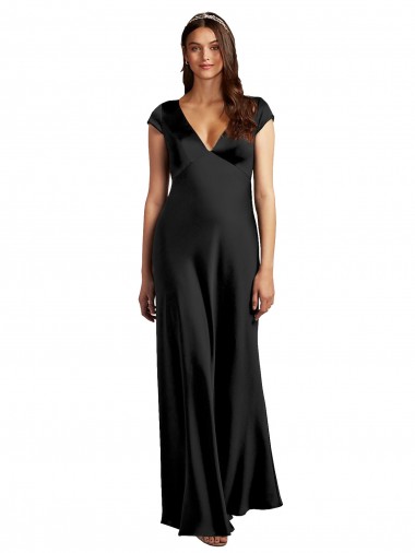 Buraco da fechadura Preto Linha A Decote V Comprimento Chão Vestidos de Madrinha / Vestidos de Noite / Vestidos de Festa Acessíveis