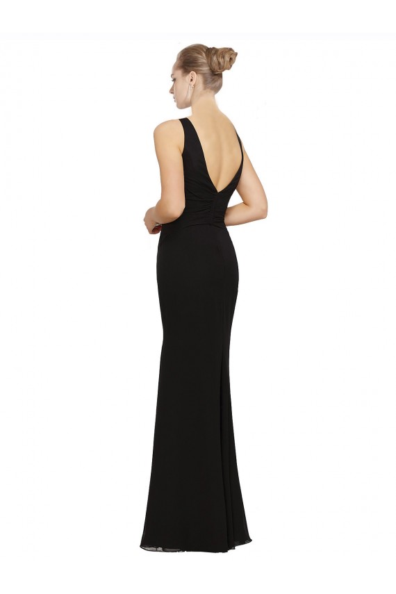 Preto Bainha Decote V Comprimento Chão Vestidos de Festa Acessíveis