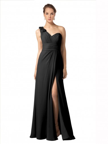Preto Linha A Amor Comprimento Chão Vestidos de Festa / Vestidos de Madrinha Acessíveis