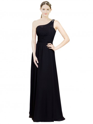 Preto Linha A Amor Comprimento Chão Vestido de Festa / Vestido de Madrinha Acessíveis