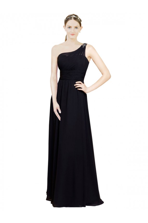 Preto Linha A Amor Comprimento Chão Vestido de Festa / Vestido de Madrinha Acessíveis