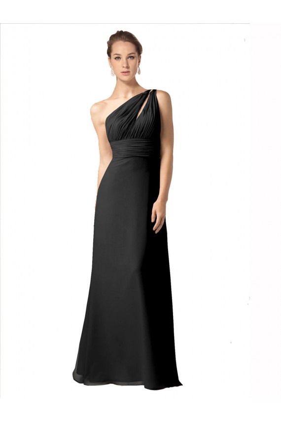 Preto Linha A Um Ombro Comprimento Chão Vestido de Noite / Vestidos de Madrinha Acessíveis
