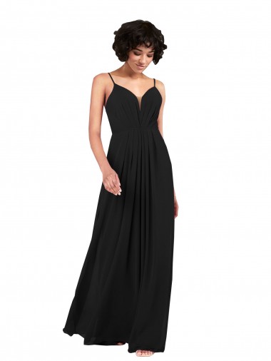Criss Cruz Preto Coluna Decote V Comprimento Chão Vestidos de Madrinha / Vestidos de Noite Acessíveis