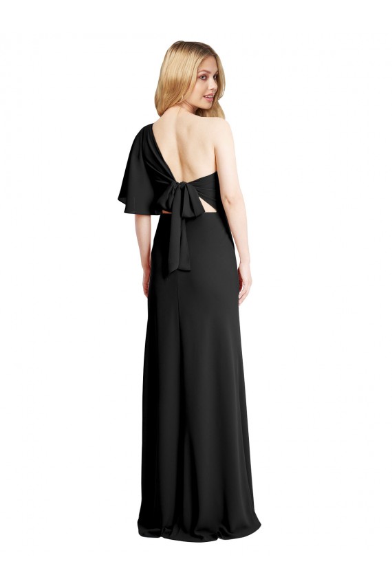 Preto Bainha Um Ombro Comprimento Chão Longo Vestidos de Madrinha / Vestidos de Noite / Vestidos de Festa Acessíveis