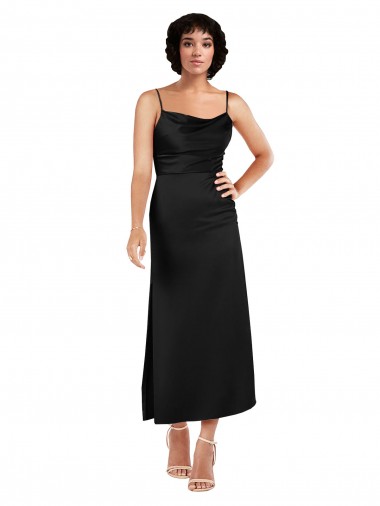 Preto Linha A Decote Capuz Comprimento Chá Vestidos de Madrinha / Vestidos de Noite / Vestidos de Festa Acessíveis