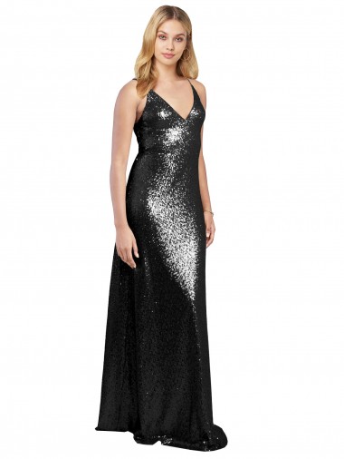 Costas em V Preto Linha A Decote V Comprimento Chão Longo Vestidos de Madrinha / Vestidos de Noite / Vestidos de Festa Acessíveis