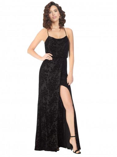 Criss Cruz Preto Linha A Decote Capuz Comprimento Chão Vestidos de Madrinha Acessíveis