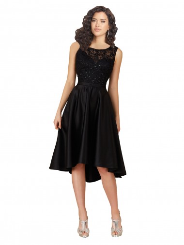 Preto Linha A Decote Ilusão Alto Baixo Vestidos de Madrinha / Vestidos de Cocktail / Vestidos de Homecoming Acessíveis