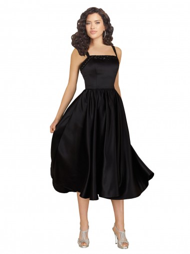Preto Linha A Decote Quadrado Comprimento Joelho Vestidos de Madrinha / Vestidos de Festa / Vestidos de Cocktail / Vestidos de Homecoming Acessíveis
