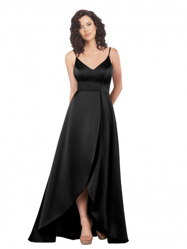 Costas em V Preto Linha A Decote V Alto Baixo Vestidos de Madrinha / Vestidos de Noite / Vestidos de Festa Acessíveis