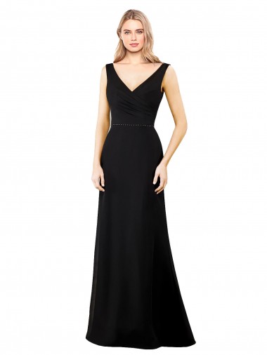 Costas em V Preto Linha A Decote V Comprimento Chão Vestidos de Madrinha / Vestidos de Festa Acessíveis