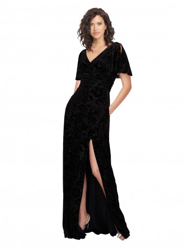 Costas em V Preto Linha A Decote V Comprimento Chão Longo Vestidos de Madrinha Acessíveis