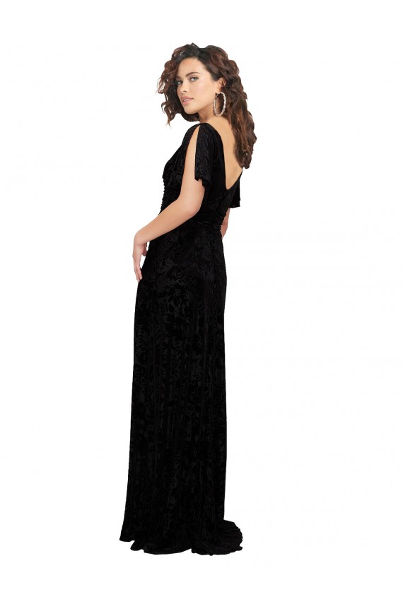 Costas em V Preto Linha A Decote V Comprimento Chão Longo Vestidos de Madrinha Acessíveis