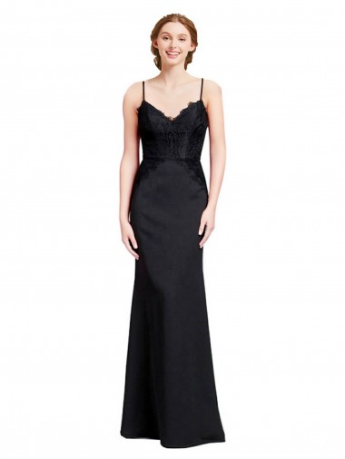 Lombar Preto Sereia Decote V Comprimento Chão Vestidos de Madrinha / Vestidos de Festa Acessíveis