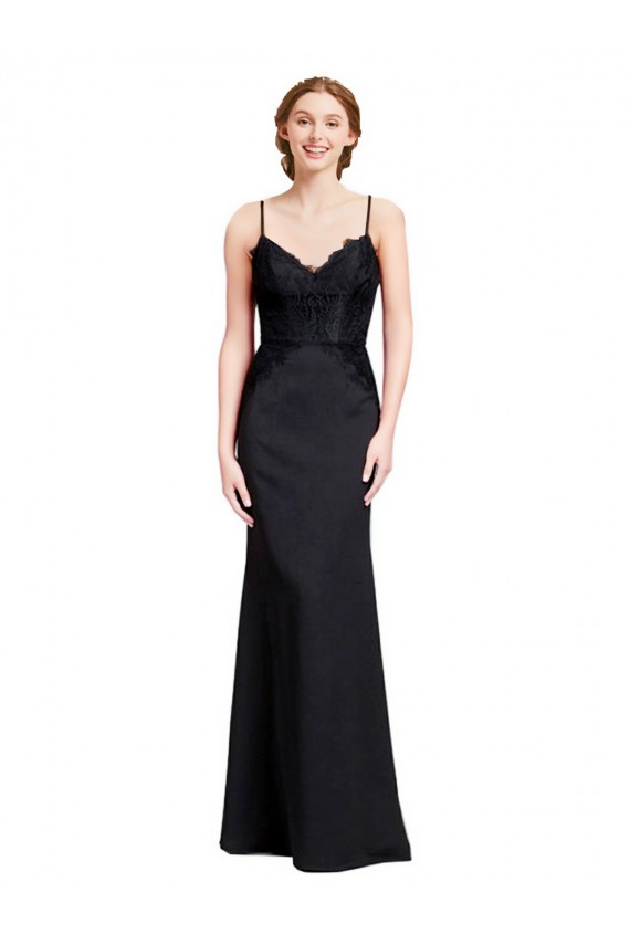 Lombar Preto Sereia Decote V Comprimento Chão Vestidos de Madrinha / Vestidos de Festa Acessíveis